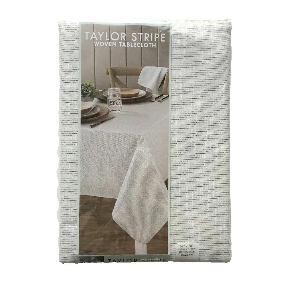 Taylor Stripe Woven Fabric Tablecloth White Charcoal Machine Washable 60x102